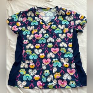 Scrub top. Breast cancer awareness month. Size Medium.